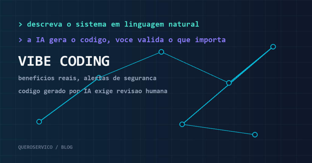 Ilustração tech de vibe coding com código gerado por IA